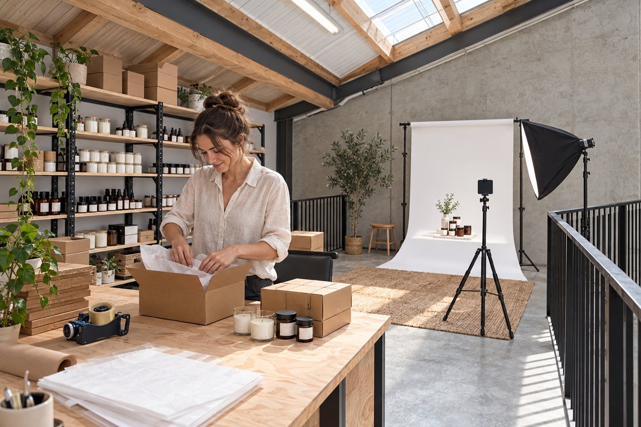 Small brand owner packing orders in the Loft