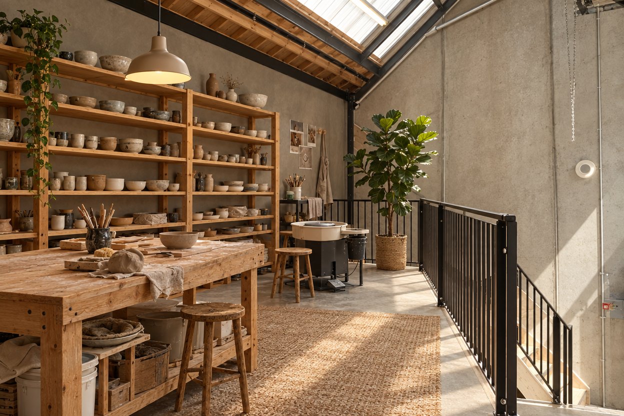 Ceramics studio set up in the Loft